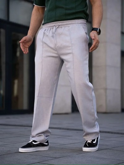 Erkek Keten Cepli Çıma Dikişli Jogger Buggy Pantalon Rahat Kalıp - Gri