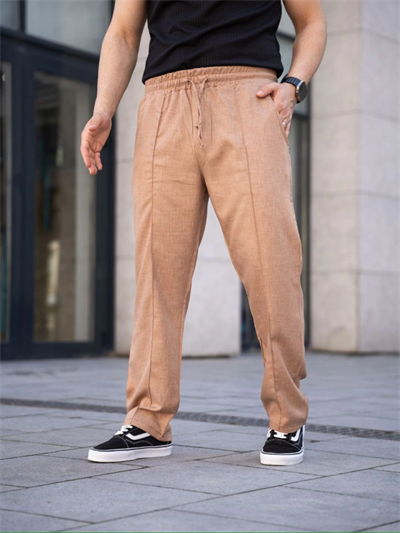 Erkek Keten Cepli Çıma Dikişli Jogger Buggy Pantalon Rahat Kalıp - Kahverengi