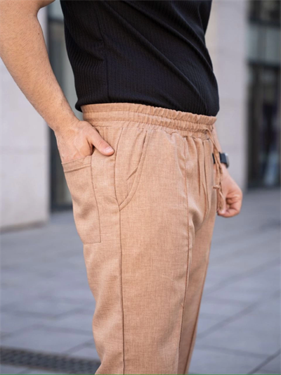 Erkek Keten Cepli Çıma Dikişli Jogger Buggy Pantalon Rahat Kalıp - Kahverengi