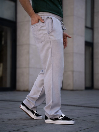 Erkek Keten Cepli Çıma Dikişli Jogger Buggy Pantalon Rahat Kalıp - Gri
