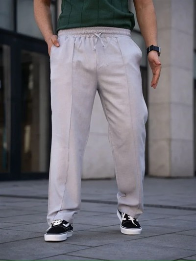 Erkek Keten Cepli Çıma Dikişli Jogger Buggy Pantalon Rahat Kalıp - Gri