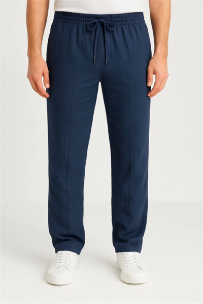 Erkek Keten Pantolon – Cepli, Beli Lastikli Ve Bağcıklı, Nefes Alan Rahat Kalıp, Yazlık Ve Baharlık Günlük Giyim, Şık - Konforlu Boru Paça Model - Lacivert