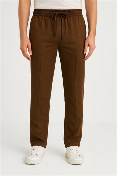 Erkek Keten Pantolon – Cepli, Beli Lastikli Ve Bağcıklı, Nefes Alan Rahat Kalıp, Yazlık Ve Baharlık Günlük Giyim, Şık - Konforlu Boru Paça Model - Kahverengi