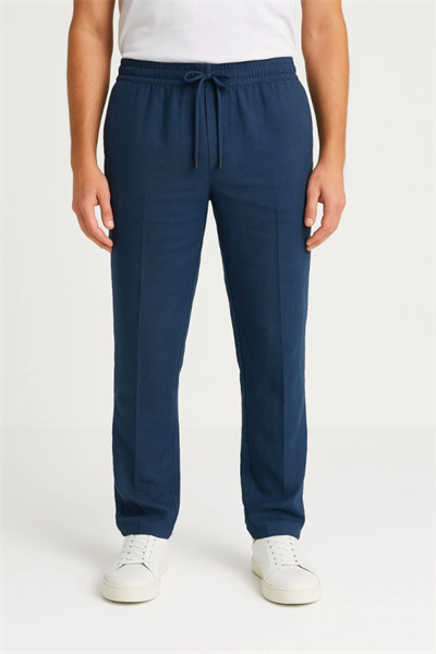 Erkek Keten Pantolon – Cepli, Beli Lastikli Ve Bağcıklı, Nefes Alan Rahat Kalıp, Yazlık Ve Baharlık Günlük Giyim, Şık - Konforlu Boru Paça Model - Lacivert