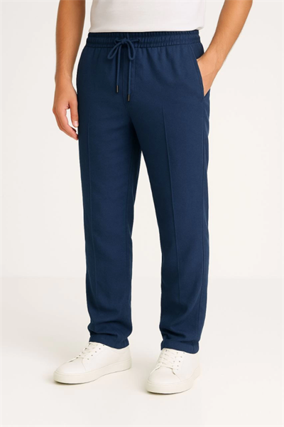 Erkek Keten Pantolon – Cepli, Beli Lastikli Ve Bağcıklı, Nefes Alan Rahat Kalıp, Yazlık Ve Baharlık Günlük Giyim, Şık - Konforlu Boru Paça Model - Lacivert