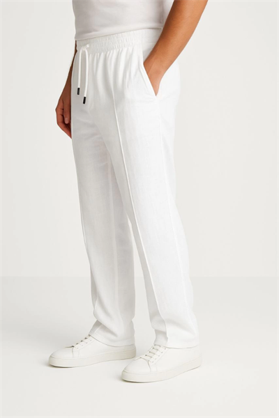 Erkek Keten Pantolon – Cepli, Beli Lastikli Ve Bağcıklı, Nefes Alan Rahat Kalıp, Yazlık Ve Baharlık Günlük Giyim, Şık - Konforlu Boru Paça Model - Beyaz