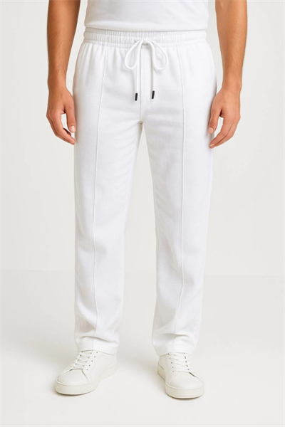 Erkek Keten Pantolon – Cepli, Beli Lastikli Ve Bağcıklı, Nefes Alan Rahat Kalıp, Yazlık Ve Baharlık Günlük Giyim, Şık - Konforlu Boru Paça Model - Beyaz