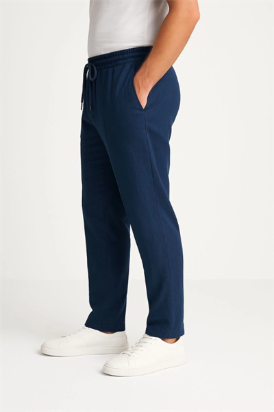 Erkek Keten Pantolon – Cepli, Beli Lastikli Ve Bağcıklı, Nefes Alan Rahat Kalıp, Yazlık Ve Baharlık Günlük Giyim, Şık - Konforlu Boru Paça Model - Lacivert