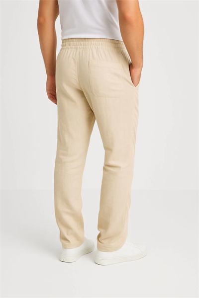 Erkek Keten Pantolon – Cepli, Beli Lastikli Ve Bağcıklı, Nefes Alan Rahat Kalıp, Yazlık Ve Baharlık Günlük Giyim, Şık - Konforlu Boru Paça Model - Bej