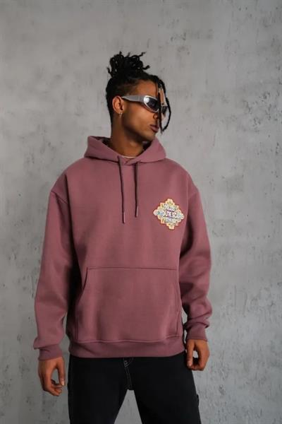 Erkek Kilim Desen Kapüşonlu Sweat - Gül Kurusu