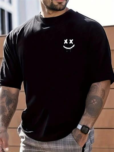 Erkek Kısa Kollu Bisiklet Yaka Baskılı Süprem Tişört