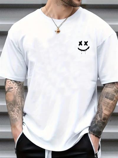 Erkek Kısa Kollu Bisiklet Yaka Baskılı Süprem Tişört