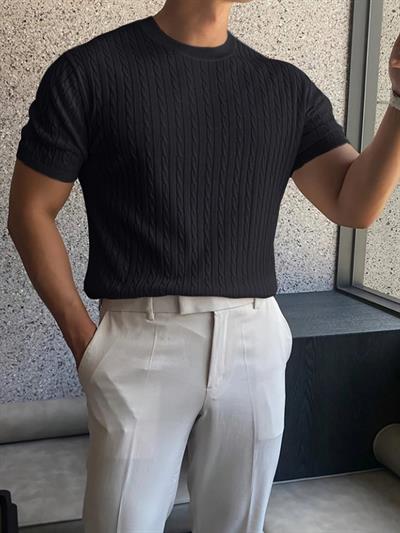 Erkek Kısa Kollu Bisiklet Yaka Triko Tişört