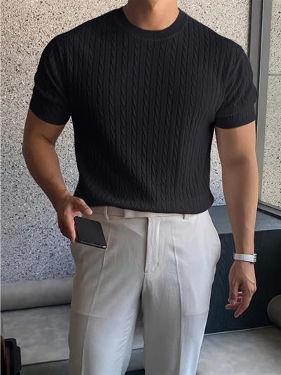 Erkek Kısa Kollu Bisiklet Yaka Triko Tişört