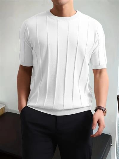 Erkek Kısa Kollu Bisiklet Yaka çizgili Triko Tshirt