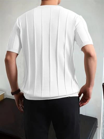 Erkek Kısa Kollu Bisiklet Yaka çizgili Triko Tshirt