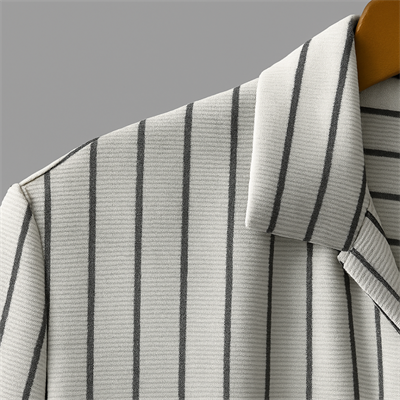 Erkek Kısa Kollu Gri çizgi Desenli örme Kumaş Pamuklu Gömlek