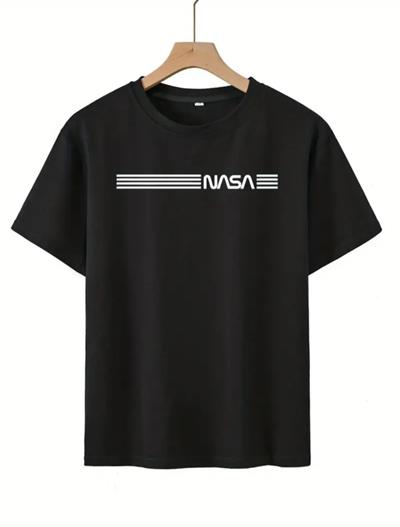 Erkek Kısa Kollu NASA Baskı Bisiklet Yaka T-shirt