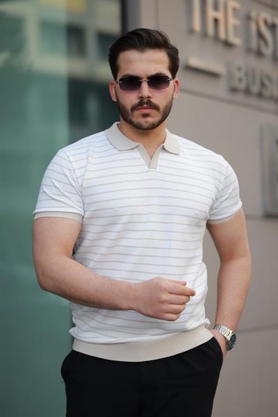 Erkek Kısa Kollu çizgi Desenli örme Kumaş Tshirt