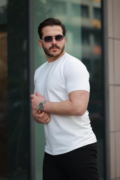 Erkek Kısa Kollu çizgi Kabartma Detaylı T-shirt