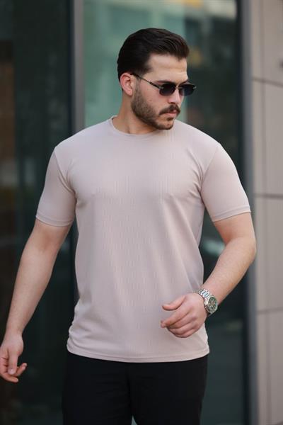 Erkek Kısa Kollu çizgi Kabartma Detaylı T-shirt