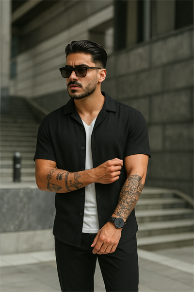 Erkek Kısa Kollu örme Kumaş Pamuklu Gömlek