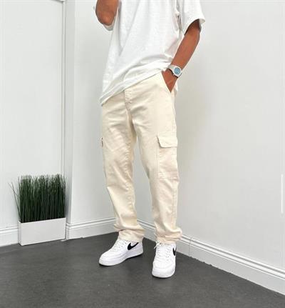 Erkek Krem Kargo Baggy Pantolon