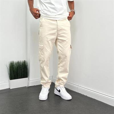 Erkek Krem Kargo Baggy Pantolon