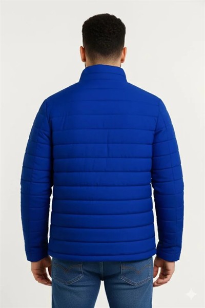 Erkek Mikro Su İtici Kapitone Baskılı Astarlı Fermuarlı Bomber Mont - Saks Mavisi