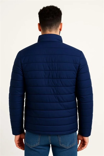 Erkek Mikro Su İtici Kapitone Baskılı Astarlı Fermuarlı Bomber Mont - Lacivert