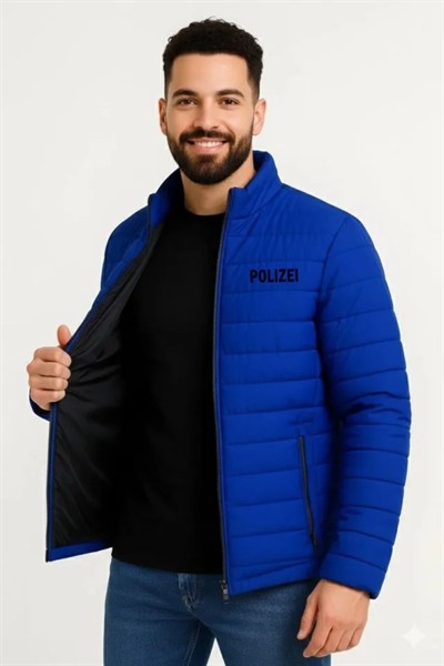 Erkek Mikro Su İtici Kapitone Baskılı Astarlı Fermuarlı Bomber Mont - Saks Mavisi