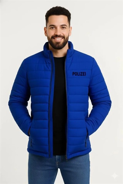 Erkek Mikro Su İtici Kapitone Baskılı Astarlı Fermuarlı Bomber Mont - Saks Mavisi