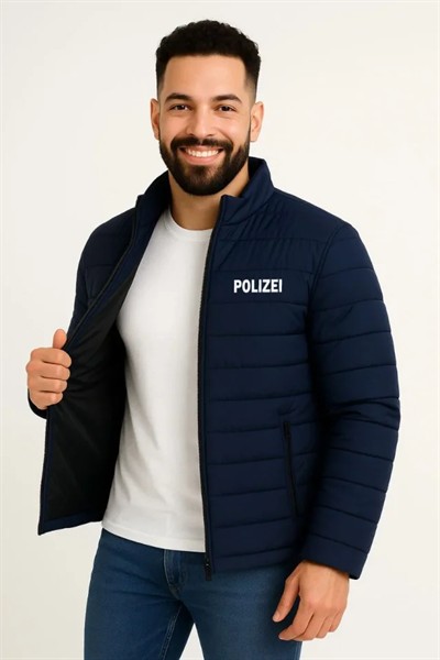 Erkek Mikro Su İtici Kapitone Baskılı Astarlı Fermuarlı Bomber Mont - Lacivert