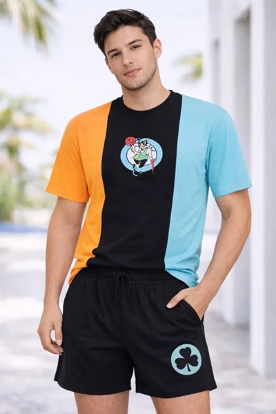 Erkek Nakışlı Tişört Şort İkili Takım Oversize Yazlık Kombin - Çok Renkli