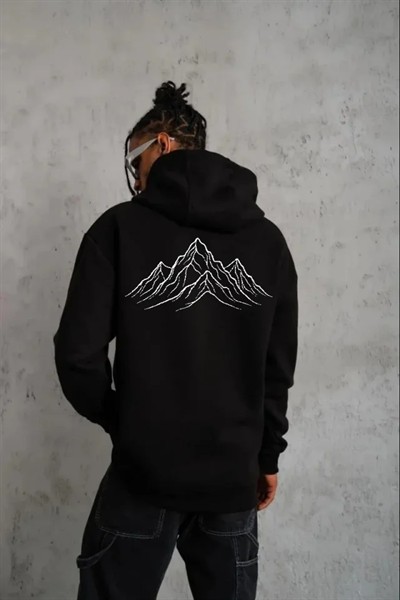 Erkek Nihilist Penguen Özel Tasarım Oversize Kapüşonlu Sweatshirt - Siyah