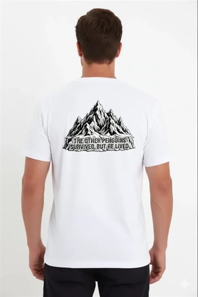 Erkek Nihilist Penguen Temalı Oversize Bisiklet Yaka Tişört - Beyaz