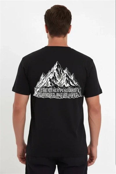 Erkek Nihilist Penguen Temalı Oversize Bisiklet Yaka Tişört - Siyah