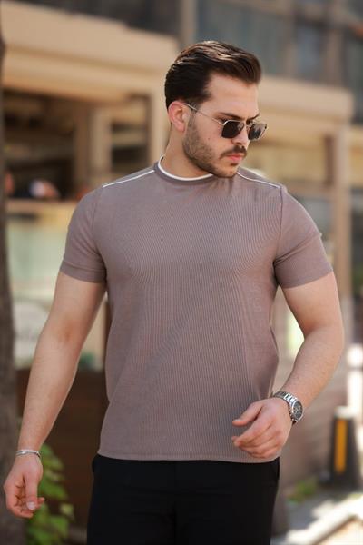 Erkek Omuzlar çizgi Detaylı Kısa Kollu T-shirt