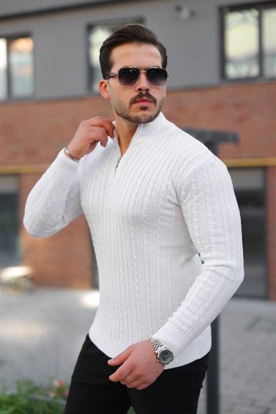 Erkek Örgü Desen Zip Yaka Triko