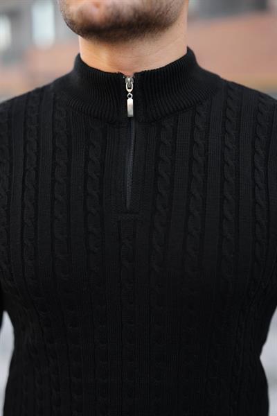 Erkek Örgü Desen Zip Yaka Triko