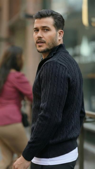 Erkek Örgü Desen Zip Yaka Triko