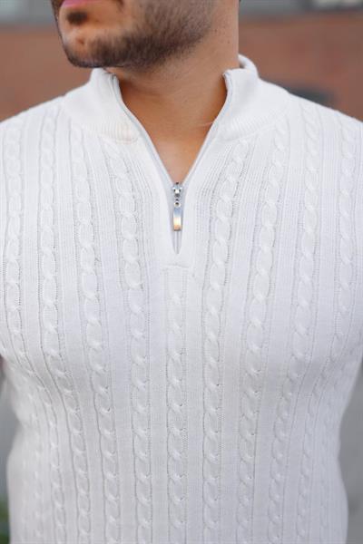 Erkek Örgü Desen Zip Yaka Triko