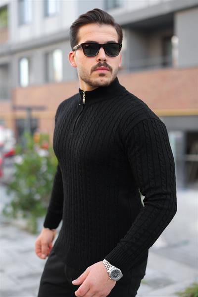 Erkek Örgü Desen Zip Yaka Triko