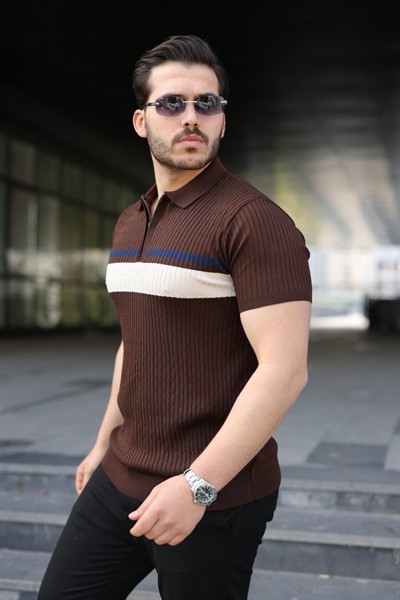 Erkek Örgü Desenli Renkli Kısa Kollu Triko Tişört