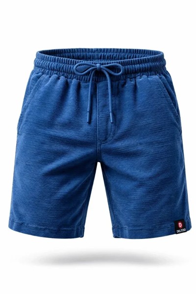 Erkek Otoban Dokuma Şort Beli Lastikli Bağcıklı, Cepli, Rahat Kesim Günlük Yazlık Şort - İndigo