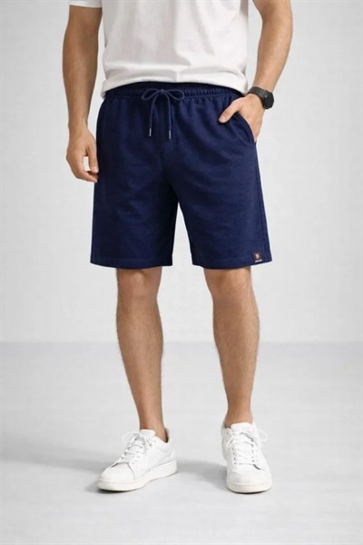 Erkek Otoban Dokuma Şort Beli Lastikli Bağcıklı, Cepli, Rahat Kesim Günlük Yazlık Şort - Lacivert