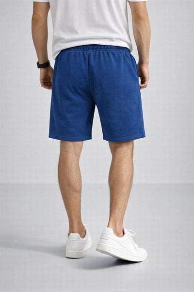 Erkek Otoban Dokuma Şort Beli Lastikli Bağcıklı, Cepli, Rahat Kesim Günlük Yazlık Şort - İndigo