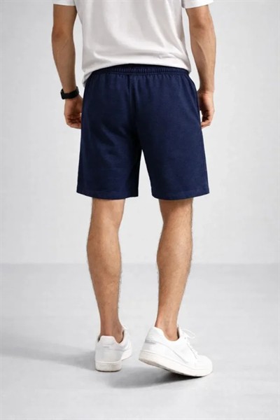 Erkek Otoban Dokuma Şort Beli Lastikli Bağcıklı, Cepli, Rahat Kesim Günlük Yazlık Şort - Lacivert