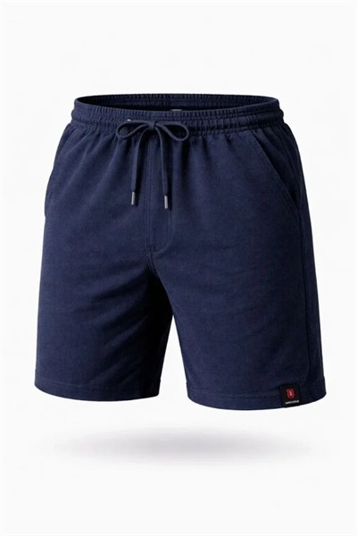 Erkek Otoban Dokuma Şort Beli Lastikli Bağcıklı, Cepli, Rahat Kesim Günlük Yazlık Şort - Lacivert