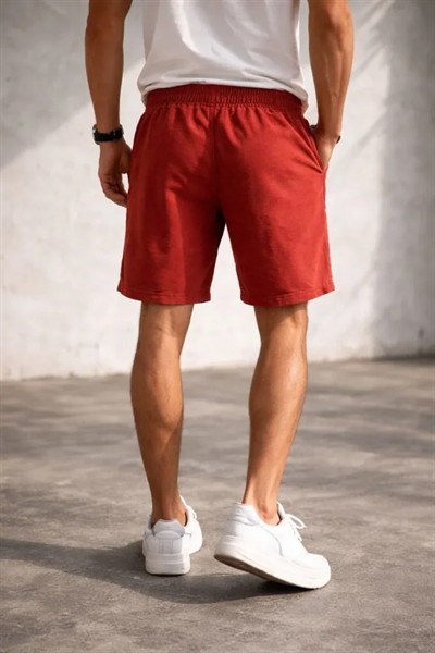 Erkek Otoban Dokuma Şort Beli Lastikli Bağcıklı, Cepli, Rahat Kesim Günlük Yazlık Şort - Turuncu